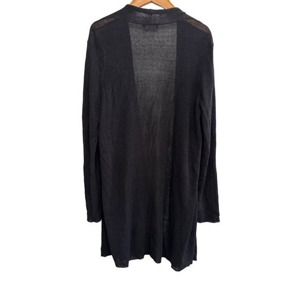 Eileen Fisher Polished Linen Rib Long Cardigan Black Large - Picture 3 of 3